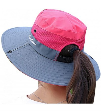 Sun Hats Women's Sun Hat Outdoor Wide Brim Beach UV Protection Hats Ponytail Boonie Foldable Fishing Mesh Bucket Caps - CI18U...
