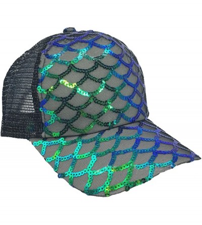 Baseball Caps Unisex Bling Mermaid Scales Sequin Trucker Hats Adjustable Mesh Caps Baseball Party Hat - Black - CP184NNTZC2 $...