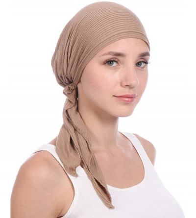 Skullies & Beanies Womens Turban Chemo Hat Head Scarves Slip-On Pre-Tied Headwear Bandana Sleep Hair Cover - Khaki - CP196DK9...