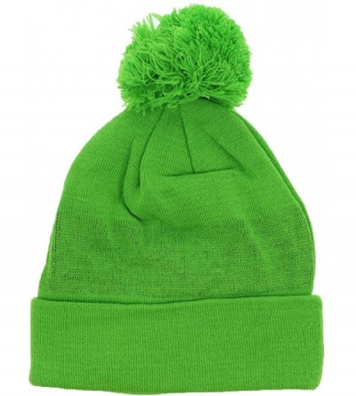 Skullies & Beanies Brooklyn Beenie City Winter Knitted Pom Pom Beanie Hat - Neon Green - CA18H5GWWRU $13.70