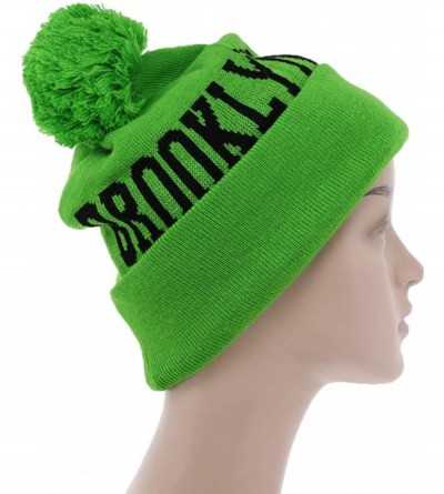 Skullies & Beanies Brooklyn Beenie City Winter Knitted Pom Pom Beanie Hat - Neon Green - CA18H5GWWRU $13.70