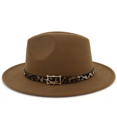 Fedoras Women's Wide Brim Felt Fedora Panama Hat with Leopard Belt Buckle - Khaki - CF18IZU9K44 $13.38