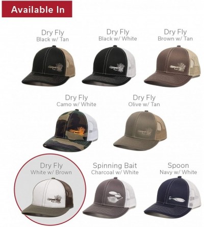 Baseball Caps Fish Lure Trucker Hat - Adjustable Baseball Cap w/Plastic Snapback Closure - Dry Fly (White W/ Brown Mesh) - C7...