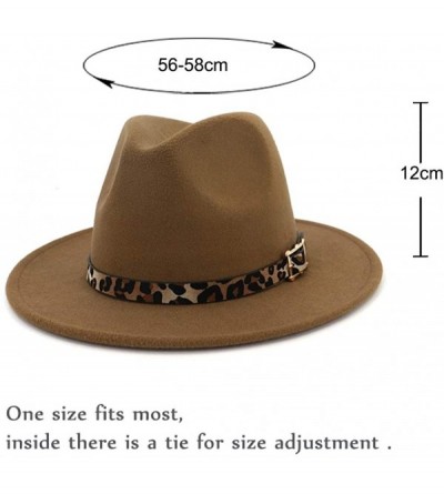 Fedoras Women's Wide Brim Felt Fedora Panama Hat with Leopard Belt Buckle - Khaki - CF18IZU9K44 $13.38
