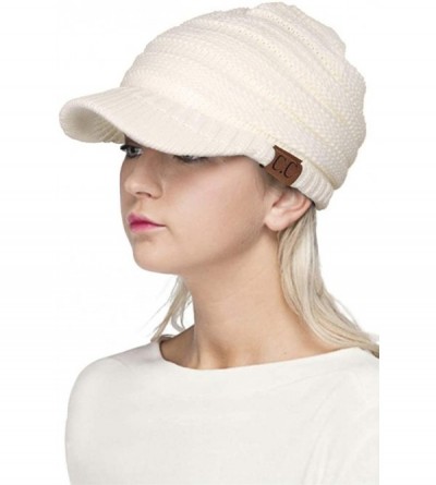Skullies & Beanies Exclusive Brim Visor Trendy Warm Chunky Soft Stretch Cable Knit - Ivory - C312NER2WZK $32.92