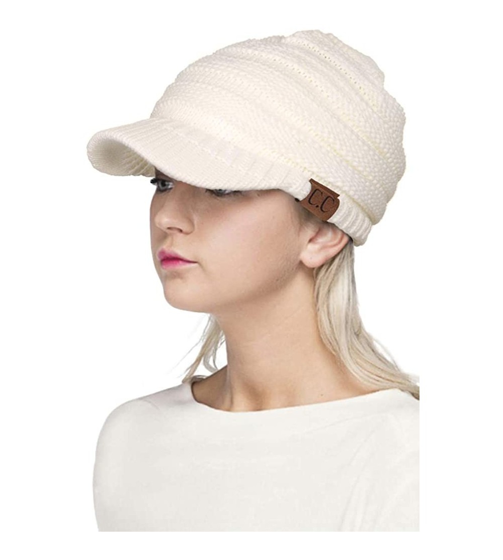 Skullies & Beanies Exclusive Brim Visor Trendy Warm Chunky Soft Stretch Cable Knit - Ivory - C312NER2WZK $18.75