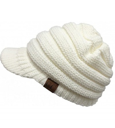 Skullies & Beanies Exclusive Brim Visor Trendy Warm Chunky Soft Stretch Cable Knit - Ivory - C312NER2WZK $18.75