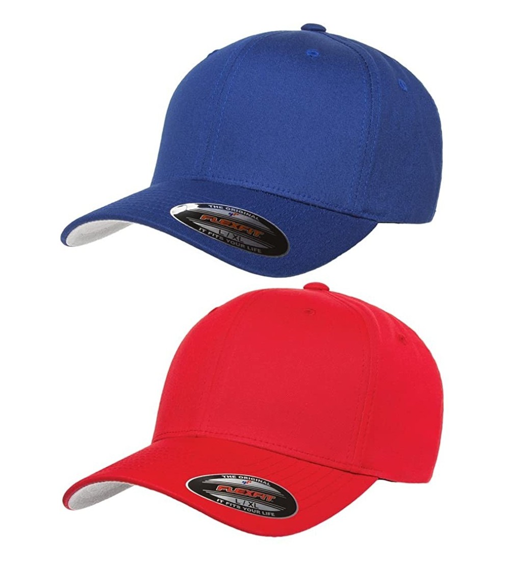 Baseball Caps 2-Pack Premium Original Cotton Twill Fitted Hat w/THP No Sweat Headliner Bundle Pack - 1-royal/1-red - CK185G53...