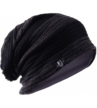 Skullies & Beanies Mens Slouchy Knit Beanie Summer Winter Skullcap Hats B306 - Striped-dark Grey - CW12N0KLMRT $12.33