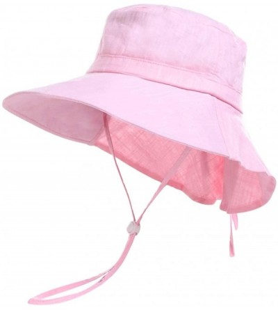 Sun Hats Women Sun Hats UV Protection Wide Brim Cotton Hiking Hat Bucket Hat with String - Pink - CH194ETKC4L $13.03