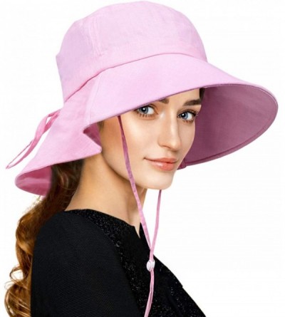 Sun Hats Women Sun Hats UV Protection Wide Brim Cotton Hiking Hat Bucket Hat with String - Pink - CH194ETKC4L $13.03