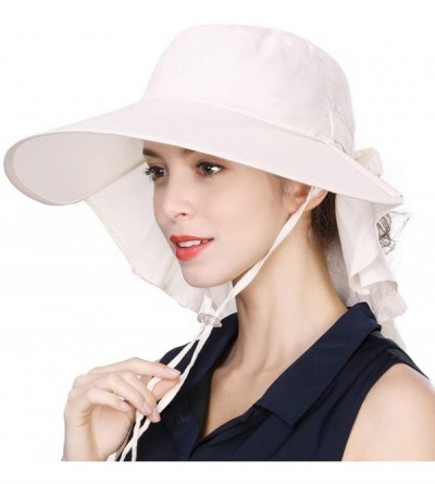 Bucket Hats Large Head Women Packable Wide Brim SPF Sun Hat Bucket Travel Summer Chin Strap 58-60cm - Beige_99001 - C318D0ZY2...