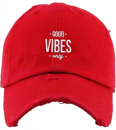 Baseball Caps Good Vibes Only Vintage Baseball Cap Embroidered Cotton Adjustable Distressed Dad Hat - Red - C718AINNOSI $14.50