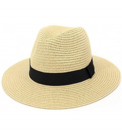Sun Hats Man and Woman's Wide Brim Straw Panama Hat Fedora Beach Sun Hat with Band - Aa Beige - C4198DOZUSY $12.00