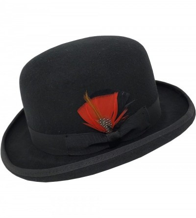 Fedoras 100% Wool Felt Derby Bowler with Removable Feather Fedora Hats - Black - CL18D2DL9KL $58.00