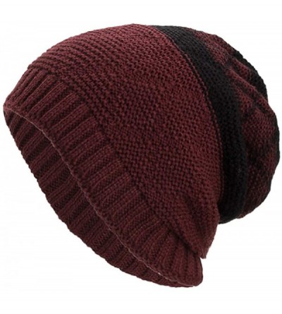 Skullies & Beanies Warm Oversized Chunky Soft Oversized Cable Knit Slouchy Beanie Winter Warm Knit Hat Skull Cap - Wine 2 - C...
