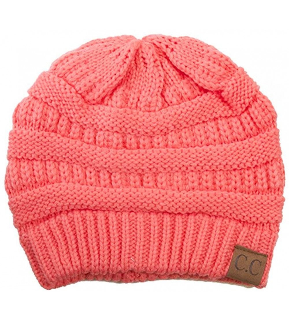 Skullies & Beanies Trendy Warm Chunky Soft Stretch Cable Knit Beanie Skull Cap - Coral - CM126QDGDPH $8.39