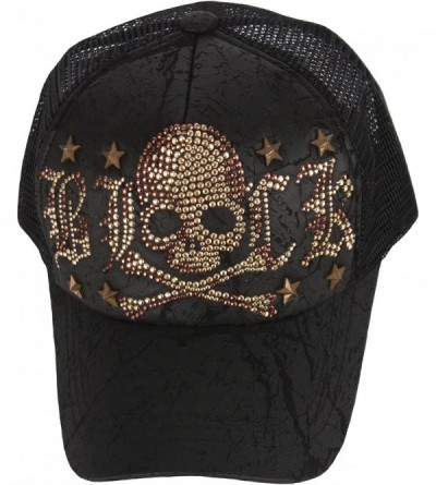 Baseball Caps Black Gold Silver Cubic Stud Metal Skull Club Punk Mesh Hat Trucker Ball Cap - S.star-gold - C0182IHEAIX $37.40