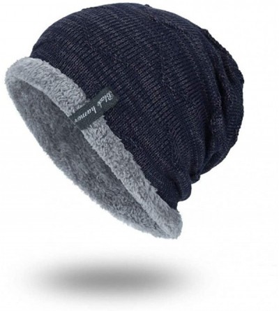 Skullies & Beanies Unisex Warm Knit Beanie Skull Cap Hedging Head Hat Slouchy Beanie Warm Outdoor Fashion Hat - Navy - CI18A6...