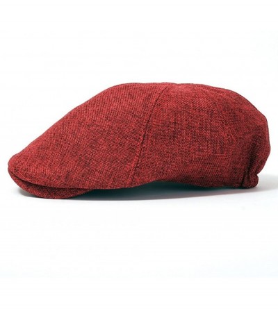 Newsboy Caps Linen-Like Flat Cap Cabbie Hat Gatsby Ivy Irish Stretch Newsboy - Red - CE11DFOW48L $32.04
