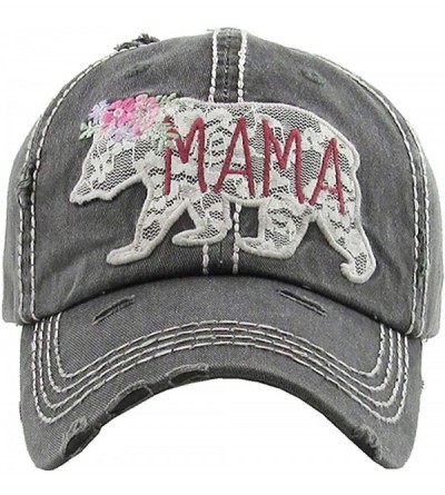 Baseball Caps Women's Mama Bear Lace Washed Vintage Baseball Hat Cap - Black - C518QSEMXEE $29.00