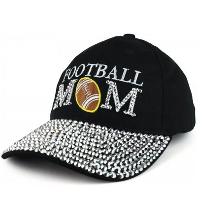 Baseball Caps Football MOM Embroidered and Stud Jeweled Bill Unstructured Baseball Cap - Black - CW1885AQIH6 $15.17