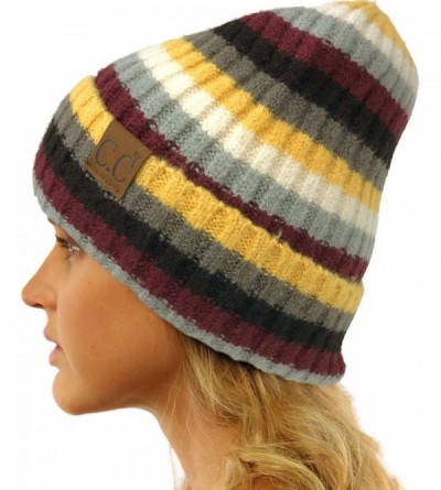 Skullies & Beanies Winter 2 in 1 Multicolor Thick Cuffed Uncuff Stretchy Slouchy Beanie Hat - Mustard - CG18Y5A3GLW $11.38