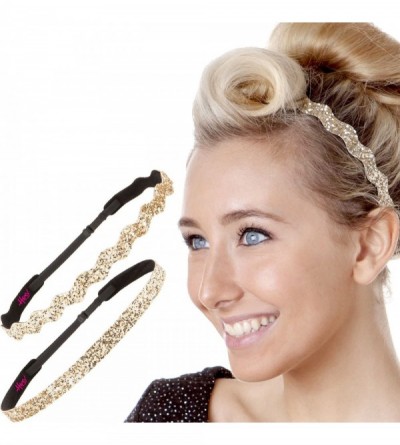 Headbands Women's Adjustable No Slip Cute Fashion Headbands Bling Glitter Hairband Packs - 2pk Gold Bling Glitter - CY1873EQY...