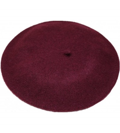 Berets Women's Solid Color Classic French Style Beret Beanie Hat - Wine Red - CP12MXS5B7F $12.61