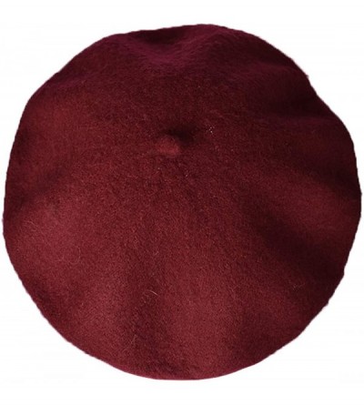 Berets Women's Solid Color Classic French Style Beret Beanie Hat - Wine Red - CP12MXS5B7F $12.61