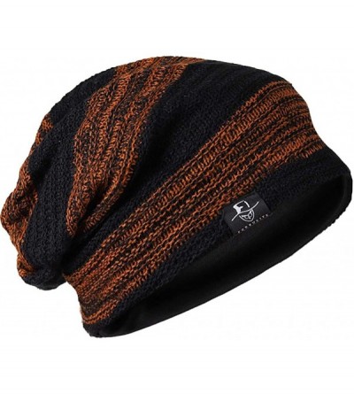 Skullies & Beanies Mens Slouchy Knit Beanie Summer Winter Skullcap Hats B306 - Striped-rust - C412NEVQVYN $15.81