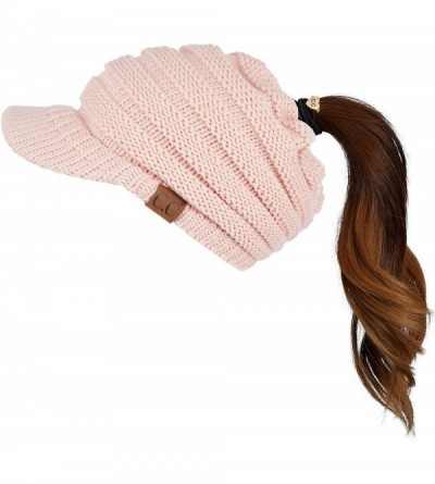 Skullies & Beanies Messy Bun Ponytail Visor Brim Beanie Hat Bundle Hair Tie (MB-131) - Indi Pink - C918SE9CRLQ $32.22