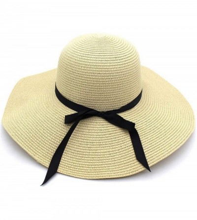Sun Hats Womens Staw Hat Large Brim Baech Sun Hat Foldable Cooling Cap Sun Hat - Bow Beige - C2185A2MDST $13.62