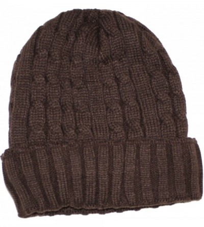 Skullies & Beanies Jack's Cable Knit Foldover Beanie with Fleece Lining - Brown - C81286G0T1B $8.68