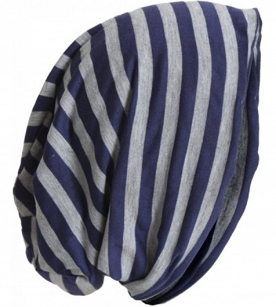 Skullies & Beanies Stretch Soft Slouchy Beanies Skullies with Stripes Design! - Grey/Dark Blue - CQ11UVDOB6H $10.37