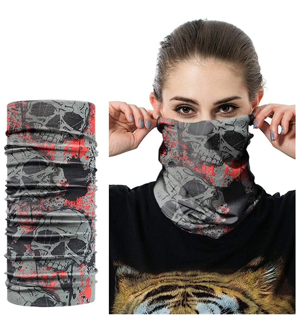 Balaclavas Seamless Face Mask Silk Fabric Headwear Headband Neck Gaiter Multifunctional - Red & Gray & Skull - CP197SN8TI9 $7.67