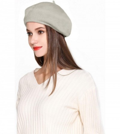 Berets Wool Beret Hat Solid Color French Artist Beret Skily Scarf Brooch - Gray - C618I939TDT $12.93