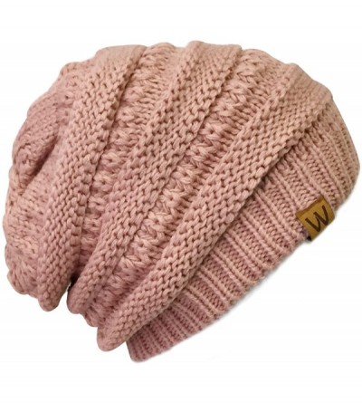 Skullies & Beanies Winter Thick Knit Beanie Slouchy Beanie for Men & Women - Pink - CW11VHKJAVX $11.29