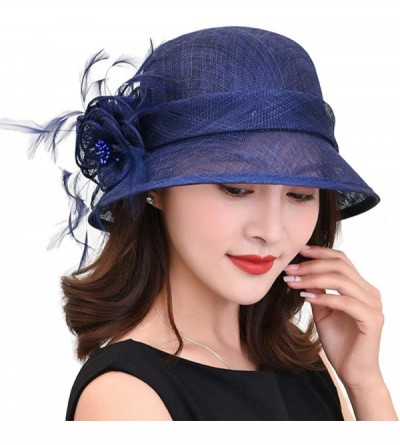 Sun Hats Women's Sinamay Straw Cloche Sun Hat - French Navy - CV18U0K8YNZ $43.36