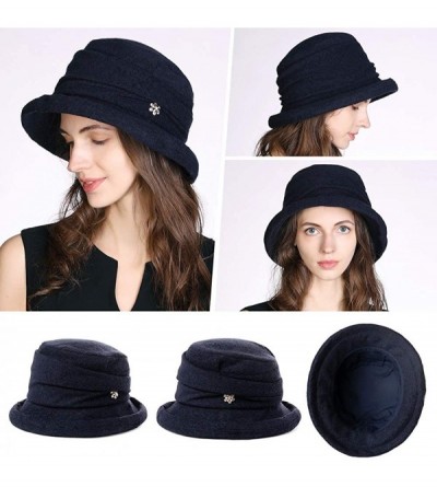 Bucket Hats 1920 Vintage Cloche Bucket Hat Ladies Church Derby Party Fashion Winter 55-59CM - 16060_navyblue - CO192EM5Y27 $2...