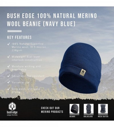 Skullies & Beanies 100% Merino Wool Cuff Beanie Hat - Navy - CB18XAL7ZRT $23.04