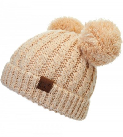 Skullies & Beanies Hatsandscarf Exclusives Cable Knit Double Pom Winter Beanie (HAT-60)(HAT-23) - Beige Mix - C518A7NNA9U $14.95