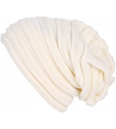 Skullies & Beanies Womens Head Wraps Baggy Warm Crochet Winter Wool Knit Ski Beanie Skull Slouchy Caps Hat - White - CO18IE33...