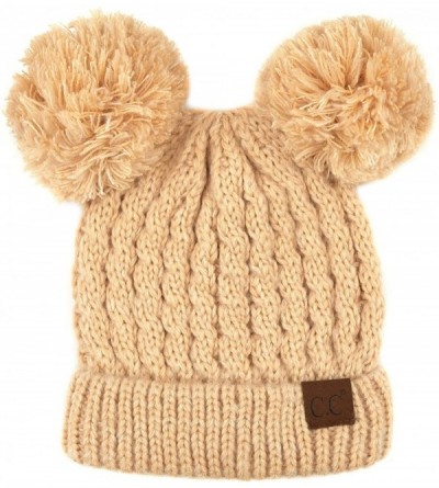 Skullies & Beanies Hatsandscarf Exclusives Cable Knit Double Pom Winter Beanie (HAT-60)(HAT-23) - Beige Mix - C518A7NNA9U $14.95