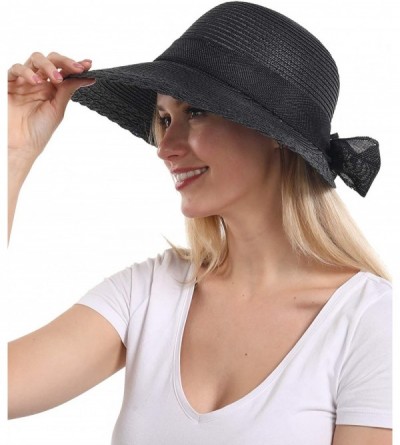 Sun Hats Elegant Wide Brim Floppy Sun Hat- Beach Hat for Women- Black- One Size - CU194OD32WE $14.62