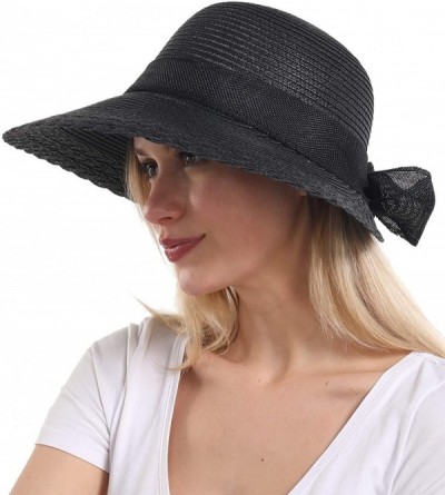 Sun Hats Elegant Wide Brim Floppy Sun Hat- Beach Hat for Women- Black- One Size - CU194OD32WE $14.62