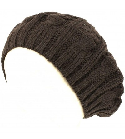 Berets Cable Knit Winter Ski Beret Knit Tam Skull Hat Charcoal Grey - CS114ZQOQUH $13.05