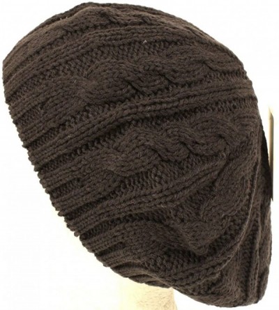 Berets Cable Knit Winter Ski Beret Knit Tam Skull Hat Charcoal Grey - CS114ZQOQUH $13.05