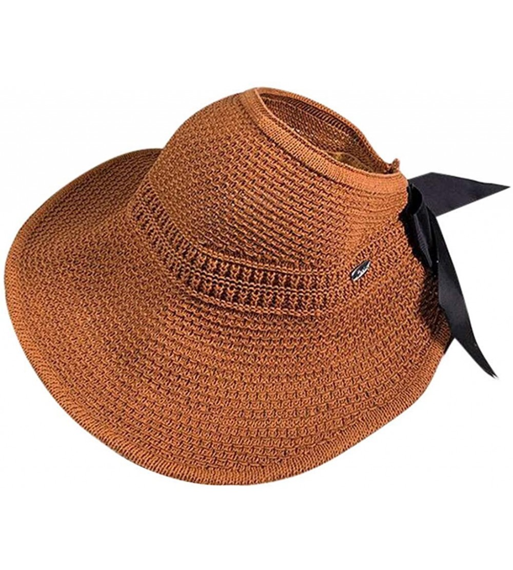Sun Hats Ladies Women Wide Brimmed Floppy Hat Foldable Straw Flower Beach Hat - F - C818SX00CAU $13.24