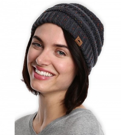 Skullies & Beanies Womens Cable Knit Beanie - Warm & Soft Stretch Winter Hats for Cold Weather - Dark Gray Confetti - CQ184AI...